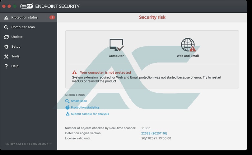 اجرا نشدن Web and Email Protection محصولات ESET در macOS Big Sur